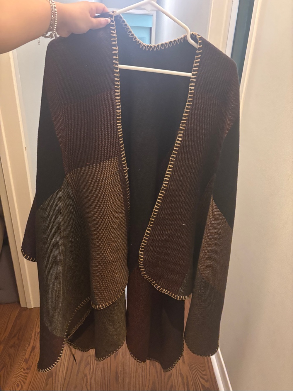 Brown, Red, Black Patchwork Poncho Scarf Shawl